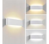 OMBRAT Indoor LED Wall Lights, 18W 3CCT Up Down Sconce, 11in White, 2 Pack | Hard-wired aluminium fixture with built-in 3000K/4500K/6500K CCT switch for living room, bedroom and hallway