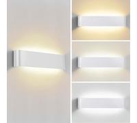 OMBRAT Indoor LED Wall Lights, 24W 3CCT Up Down Sconce, 15in White, 2 Pack | Hard-wired aluminium fixture with built-in 3000K/4500K/6500K CCT switch for living room, bedroom and hallway