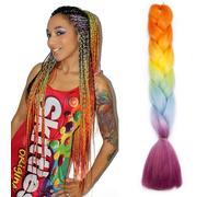 Ombre 4 Tones Braiding Hair Extensions Jumbo Braids Hair Extension Jumbo Braiding for Twist Braiding 24",1 Bundles - Orange to Yellow to Blue to Rose