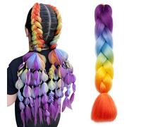 Ombre 4 Tones Braiding Hair Extensions Jumbo Braids Hair Extension Jumbo Braiding for Twist Braiding 24",1 Bundles - Purple to Light Blue to Yellow to Orange