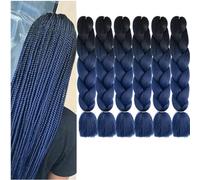 Ombre Black to Dark Blue Hair Extensions Professional High Temperature Braids 24" (B20-6 Pack)