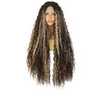 Ombre Blonde Lace Front Wig Water Wave Hair Wigs Synthetic Body Wave 150% Density Human Hair Touch Premium Fiber Party Date Daily Wear Natural Looking 34 inch(Color:Color 3)