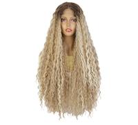Ombre Blonde Lace Front Wig Water Wave Hair Wigs Synthetic Body Wave 150% Density Human Hair Touch Premium Fiber Party Date Daily Wear Natural Looking 34 inch(Color:Color 4)