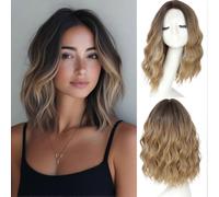 Ombre Blonde Short Wavy Wigs for Women Middle Part Lace Hairline Bob Wig