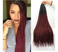 Ombre Box Braids Crochet Hair 24 Inch Medium box braid Pre-Looped Crotchet Box Braids 3X Box Braid Kanekalon Synthetic Hair Extension (24 Inch,Black-Wine)