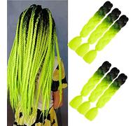 Ombre Braiding Hair Neon Green 6Pcs Jumbo Braiding Hair Extensions Synthetic Hair Extensions for braiding (Black to Neon Green)