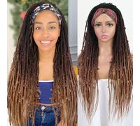 Ombre Brown Braided Headband Wig Butterfly Braided Wigs for Black Women Long Crochet Braids Wigs with Headband Synthetic Black Mixed Blonde