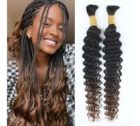 Ombre Brown Human Braiding Hair for Boho Braids 22 Inch 100g Deep Wave Bulk Boho Human Hair for Braiding Curly Knotless Bohemian Braids 12A 100% Brazilian Virgin No Weft Extensions 2 Bundles/Pack