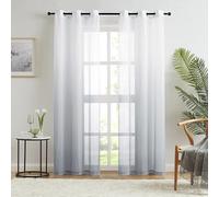 Ombre Chiffon Sheer Curtains Grey for Living Room, Crinkle Semi Voile Curtain Panels for Bedroom Decoration, Light Filtering Gradient Window Treatments Grommet Top, 2 Panels, 42" Wx95 L