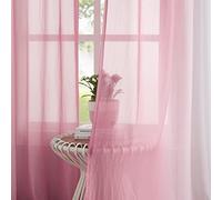 Ombre Chiffon Sheer Curtains Pink Crushed Crinkle Semi Voile Curtain Panels for Bedroom Living Room Decoration, Light Filtering Not See Through Window Treatments Rod Pocket, 2 Panels, 52" Wx54 L