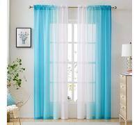 Ombre Faux Linen Sheer Curtains for Bedroom Living Room Rod Pocket , Privacy and Light Filtering, 2 Tone Reversible Gradient Voile Semi Window Curtains, Set of 2 Panels, Blue, 54 x 96 Inch Length