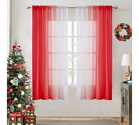 Ombre Faux Linen Sheer Curtains for Bedroom Living Room Rod Pocket, Privacy and Light Filtering, 2 Tone Reversible Gradient Voile Semi Window Curtains, Set of 2 Panels, Red, 54 x 63 Inch Length