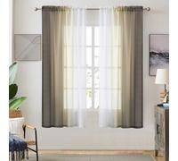 Ombre Faux Linen Sheer Curtains for Bedroom Living Room Rod Pocket, Privacy and Light Filtering, 2 Tone Reversible Gradient Voile Semi Window Curtains, Set of 2 Panels, Brown, 54 x 63 Inch Length
