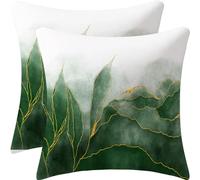 Ombre Forest Green Pillow Covers Dark Green Marble Decor Emerald Green Golden Throw Pillows Leaves Outdoor Farmhouse Decorative Cushion for Couch Bed Sofa,Velvet,18 x 18inch