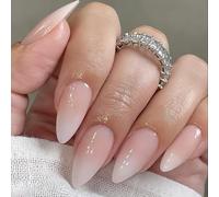 Ombre French False Nails Medium Almond, SXVME French Press on Nails Medium, Gradient Nude White Fake Nails Almond, Ombre Pink Nude Nails Press on, Acrylic Stick on Nails for Women Daily Wear
