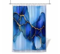 Ombre Gold Blue Marble Texture Shower Curtain for Bathroom, Abstract Waves Art Waterproof Cloth Fabric Bathroom Accessories Set with 12 Rust Proof Plastic Hooks, 60” x 72”
