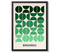 Ombre Green Semi-Circles Bauhaus Poster Mid Century Modern Wall Decor Print, Abstract Geometric Wall Art Boho Abstract Artwork Architecture, Archival Matte, A3 (Black Frame) - 42x29.7cm