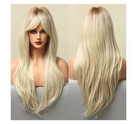 Ombre grey Brown Blonde Synthetic Wigs Middle Part Long Silky Straight compatible with dark snowy Women Cosplay Daily Heat Resistant(LC018-1)