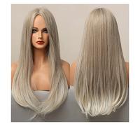Ombre grey Brown Blonde Synthetic Wigs Middle Part Long Silky Straight compatible with dark snowy Women Cosplay Daily Heat Resistant(LC286-1)