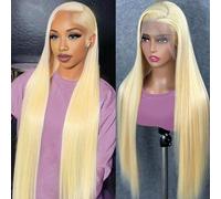 Ombre Highlight 13x6 Lace Front Wigs Pre Plucked 180% Density Honey Blonde HD Transparent Straight Lace Frontal Wigs with Baby Hair #4/27 Colored Glueless (613 Blonde Wig,32 Inch)