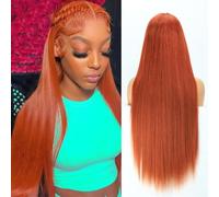 Ombre Highlight 13x6 Lace Front Wigs Pre Plucked 180% Density Honey Blonde HD Transparent Straight Lace Frontal Wigs with Baby Hair #4/27 Colored Glueless (Ginger Orange,18 Inch)