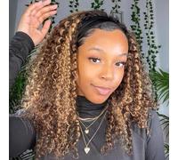 Ombre Highlight Headband Wig Human Hair #4/27 Colorful Curly for Black Women Glueless Lace Front Human Hair Wig Brazilian Human Hair Wear and Take Away 150