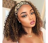 Ombre Highlight Headband Wig Human Hair #4/27 Colorful Curly for Black Women Glueless Lace Front Human Hair Wig Brazilian Human Hair Wear and Take Away 150