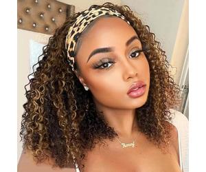 Ombre Highlight Headband Wig Human Hair #4/27 Colorful Curly for Black Women Glueless Lace Front Human Hair Wig Brazilian Human Hair Wear and Take Away 150