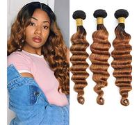 Ombre Human Hair Curly Wave 1B/30 Unprocessed Brazilian Human Hair 3 Bundles Two Tone Dark Root Curly Curly for Women T1B/30 16 18 20