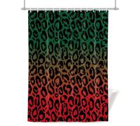 Ombre Leopard Shower Curtain for Bathroom, Print Green to Red Gradient Waterproof Cloth Fabric Bathroom Accessories Set with 12 Rust Proof Plastic Hooks, 72” x 78”
