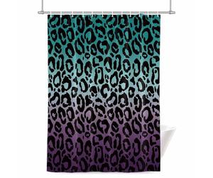 Ombre Leopard Shower Curtain for Bathroom, Print Turquoise to Purple Gradient Waterproof Cloth Fabric Bathroom Accessories Set with 12 Rust Proof Plastic Hooks, 36” x 72”