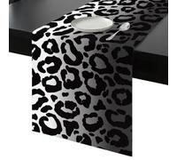 Ombre Leopard Table Runner 60 Inches Long, Print Black White Gradient Washable Table Runners Heat-Insulation Kitchen Dining Table Decorations for Home Party Decor, 13"x60"