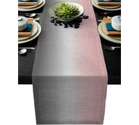 Ombre Long Table Runners for Home Decor - Modern Cotton Linen Gradient Pink Grey Tablecloth, Washable Non-Slip Rectangle Runner for Dining Table Wedding Kitchen Party (33cmx120cm)