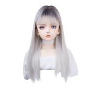 Ombre Milky White Hair Long Straight Hair with Air Bang Heat Resistant Fiber Wigs Daily Party Wig for Women 25in (Ombre Milky White)