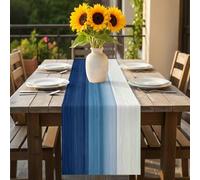Ombre Navy Table Runner 13x72 inch Blue Striped Abstract Gradient Texture Minimalist Cotton Linen Dining Table Runner Ideal for Dresser Kitchen Coffee Tables - Machine Washable