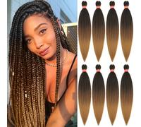 Ombre Pre-stretched Braiding Hair, Top Silky Braid Hair Extensions, Itch Free Crochet Twist Hair Braids, Yaki Texture Original Braiding Hair Pre Stretched, 0.21 pound/bundle (24''-8 bundles, 1b/30/27)