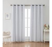 Ombre Rainbow Blackout Curtains for Kid Girls Bedroom Living Room Darking Stripe Double Layer Star Cut Out Wall Home Decor Gradient Grommet Window Curtains (Greywish White 84)