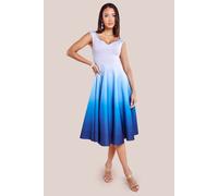 Ombre Scuba Foam Bardot A Line Midi Dress Goddiva Light Blue 12