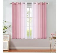 Ombre Sheer Curtains Pink 54 Inches Length for Bedroom Living Room, Chiffon Crinkle Semi Sheer Short Curtain Panels Light Filtering Not See Through for Laundry Room, Grommet Top, 52" W