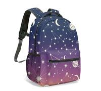 Ombre Starry Sky Backpack Navy-Purple-Sunset Gradient White Constellation Star Sun Moon Saturn Planet Full-Print Lightweight Daypack For Teens