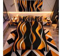 Ombre Striped Bedding Set Orange Black Geometric Stripes Duvet Cover for Kids Pastel Gradient Stripes Comforter Cover Swirl Lines Bedspread Cover Bedding Collection 3Pcs Double