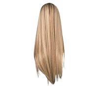 Ombre Wig 25.6'' Long Brown and Blonde Wig Synthetic Straight Realistic Natural Looking Blond with Dark Roots for Women Daily Party Cosplay Use, Brown And Blonde