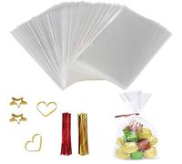 OMBRISA Clear Cellophane Bags 10x15cm, 200PCS Cookie Bag Cellophane with 200 Twist Ties, Small Sweet Bags for Filling Pastries, Cookies, Sweets, Desserts, Gifts