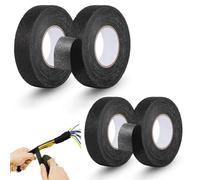 OMBRISA Wiring Hardness Tape 4 Rolls, Black Electrical Tape Strapping Tape 2 Sizes, Adhesive Fabric Cloth Tape, Strong Self-Adhesive Fabric Tape, Household Vehicle Motorcycle (19mm x 15m/15mm x 15m)