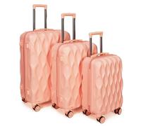 OMBRY 3 piece luggage set hard shell luggage lightweight luggage long vacation luggage set with 8 wheels Spinner Suitcases Suitcase Set Made of ABS+PC (Small, Medium & Large), flesh pink, 3-Piece Set