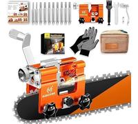 OMCCHK Chainsaw Sharpener Jig with Carry Bag, Chain Saw Sharpener Tool with 10 PCS Sharpening Burrs, Universal Chain Saw Blade Sharpener, Portable Hand Crank Chainsaw Sharpening Kit for 4"- 22" Chain
