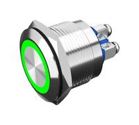 OMCFYSD 1PCS push button 22MM with illuminated reset press(Self Reset Screw Foot Ring Green 220V)