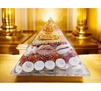 Omdhanu Sacred Shree Yantra Pyramid with Gomati Chakra, Rudraksha, White Kauri, and Ratti Seeds for Vastu Correction, Wealth, Prosperity, and Harmonious Living - Vastu Chakra Pyramid (1 pcs)