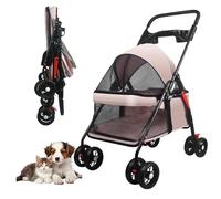 OMDOCA Pet Dog Cat Stroller with Foldable Dog Cat Cage Jogger Stroller with Storage Basket and Cup Holder,4 Wheels for Medium/Small Dogs and Cats, with Cup Holder (Pink)