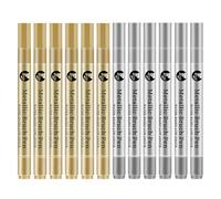 Omeblos 12Pcs Acrylic Paint Pens, 6Pcs Gold & 6Pcs Silver Pen Metallic, Metallic Marker Pens for Cards Fabric Glass Wood Canvas Ceramic Porcelain Painting Scrapbooking DIY Crafts